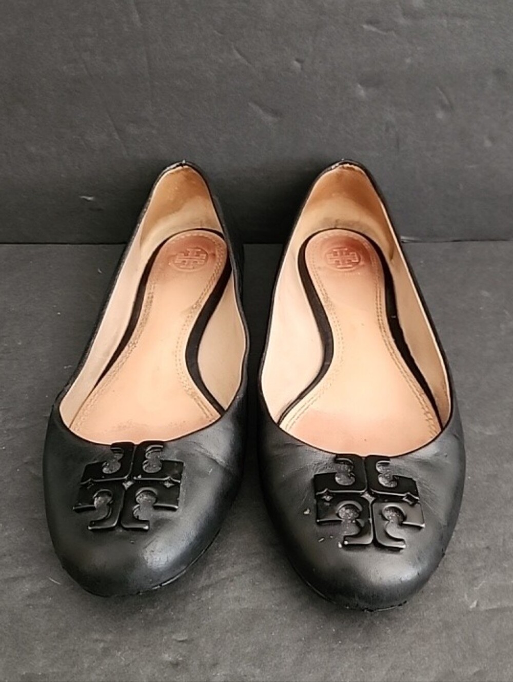 Tory Burch Black Leather Round Toe Comfort Slip-On Ballet Womens Flats Size 7.5